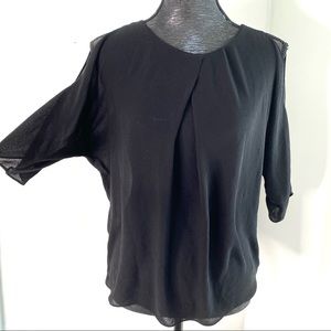 Calvin Klein Semi Sheer Pleated Front Cold Shoulder Top